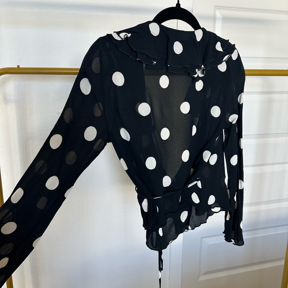 REFORMATION Kilah Polka Dot Georgette Wrap Top - Picture 5 of 5